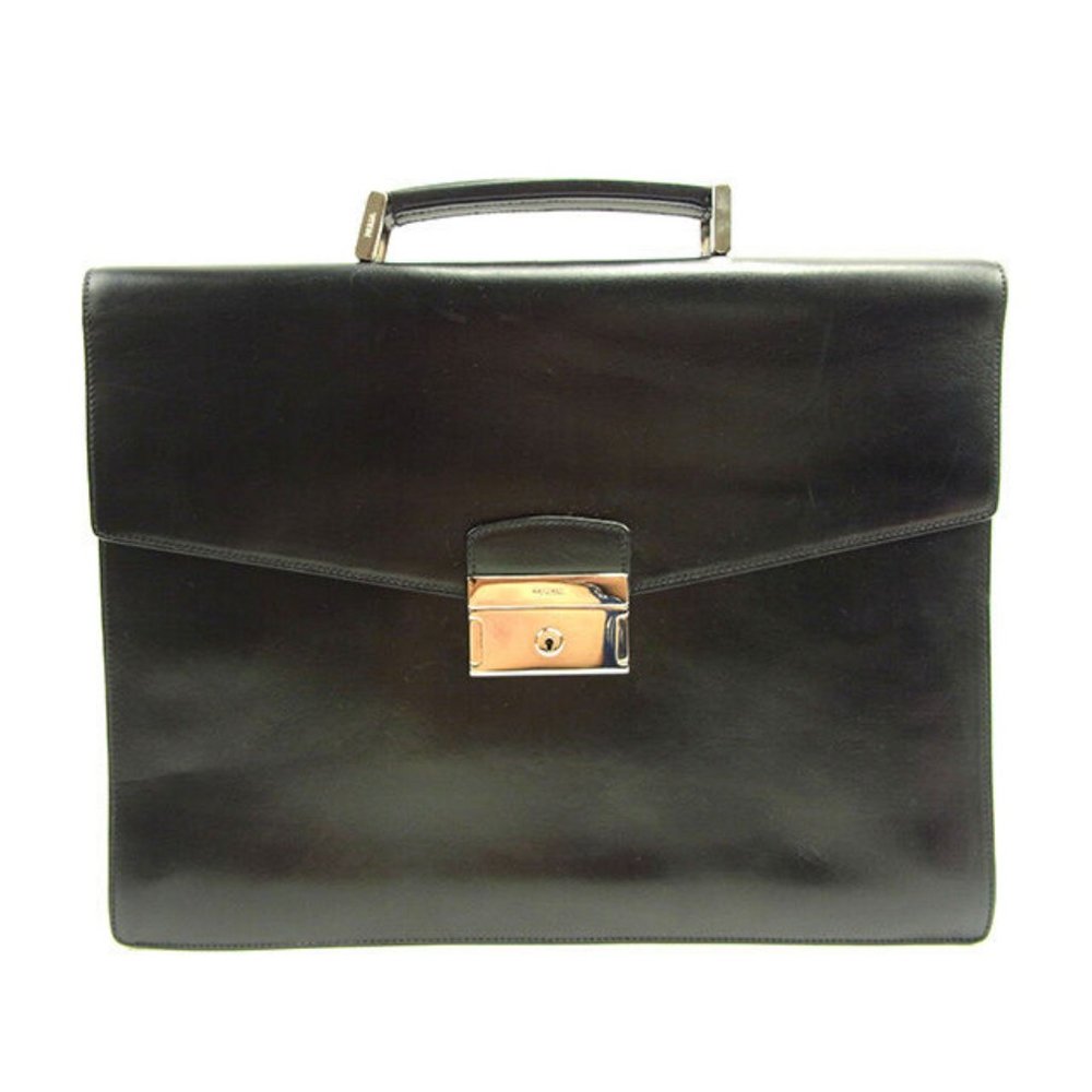 AUTH Prada Bag Briefcase Black Silver Mens